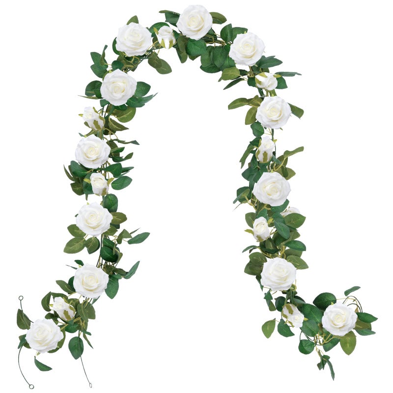 U'Artlines 3 Pack Artificial White Rose Vines Floral Garlands Total 19.5 Ft Fake Vine Silk Flower Garland for Indoor Outdoor Home Wedding Arch Garden Wall Decoration - Image 2